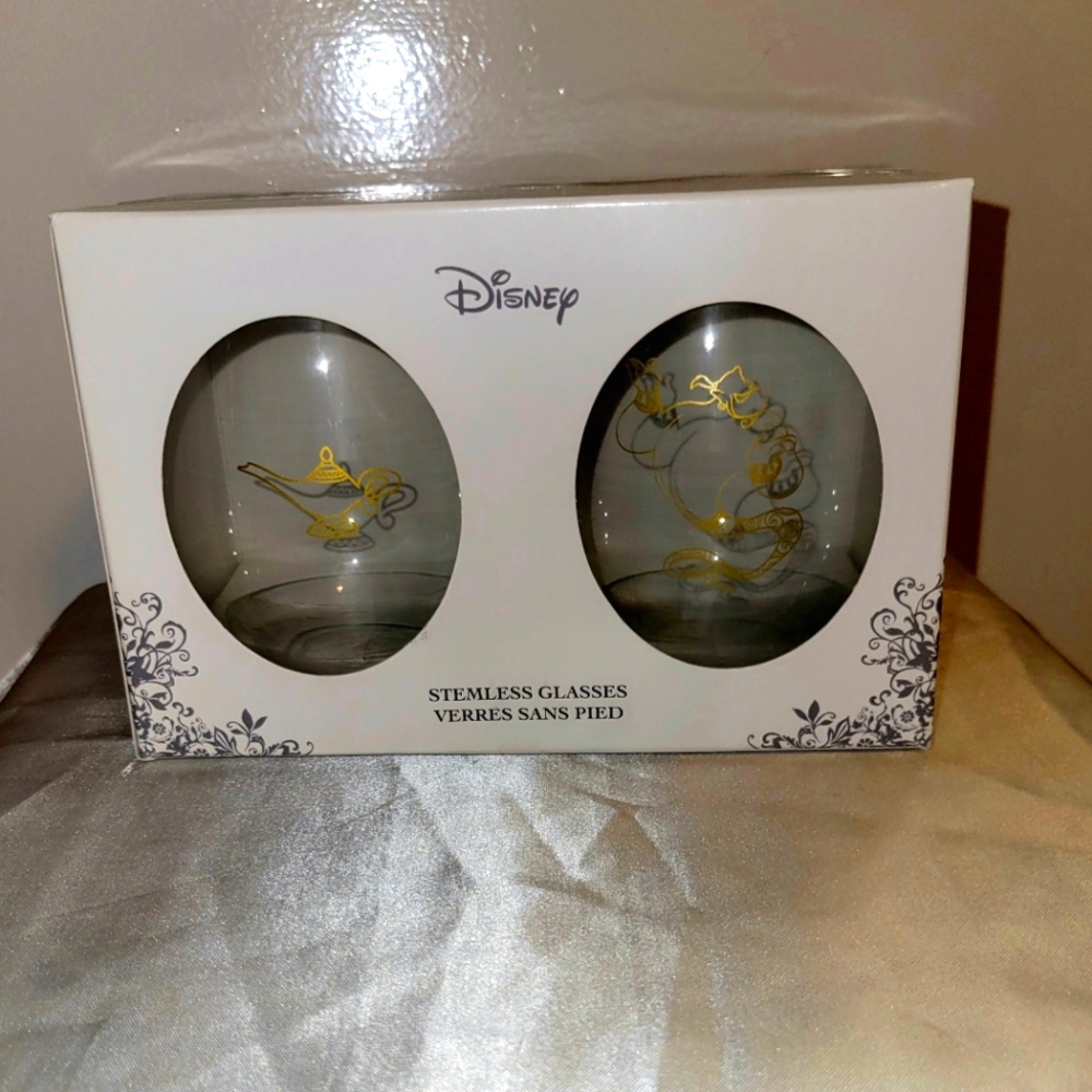 Disney Aladdin Allandin Collectable Wine Glasses Stemless 2pk
